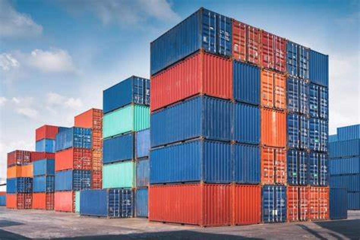 Shipping containers in a variety of colors.